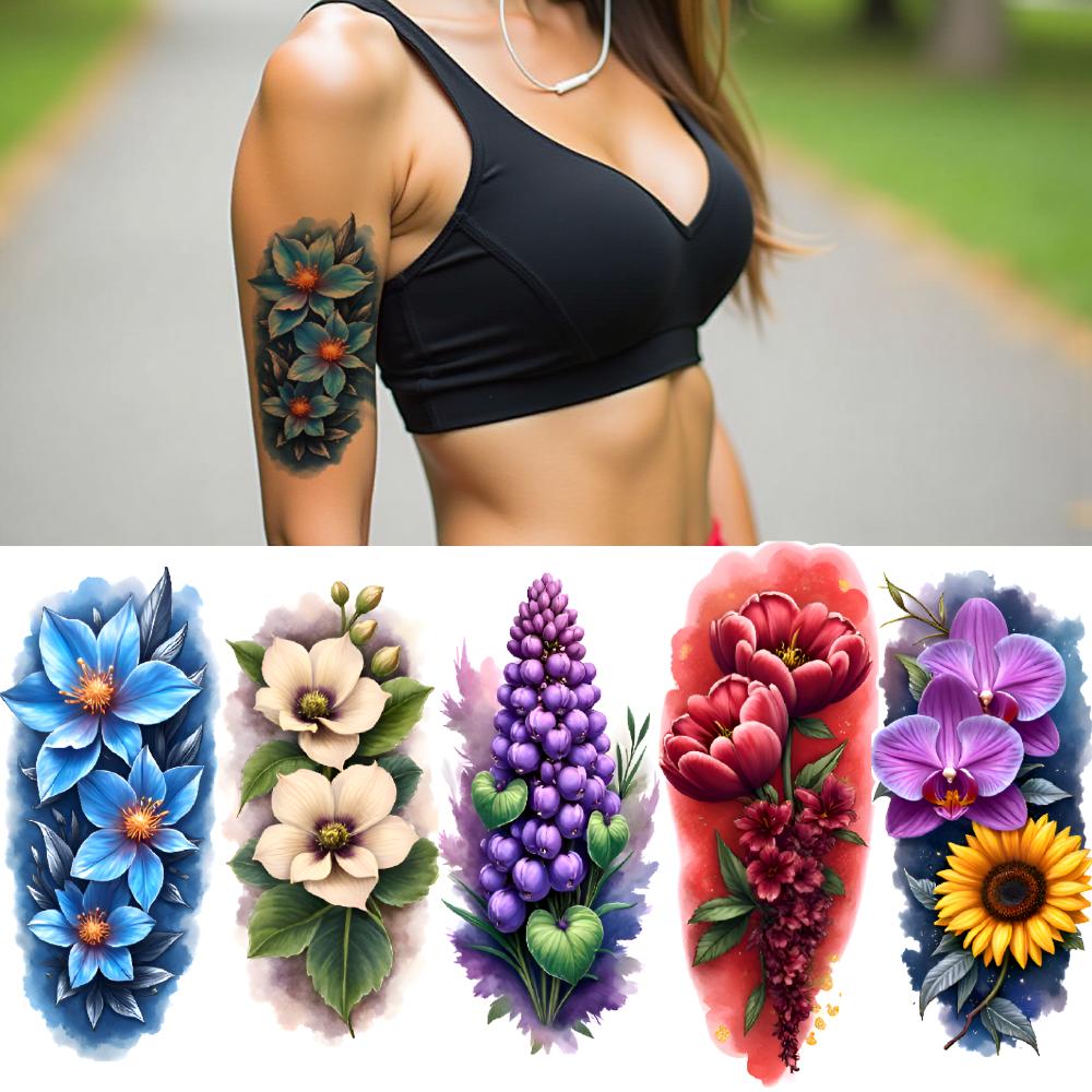 3pcs Temporary Tattoo Floral Tattoos Realistic Temporary Tattoos Nature Designs Flower Patterns For Adult Male Back