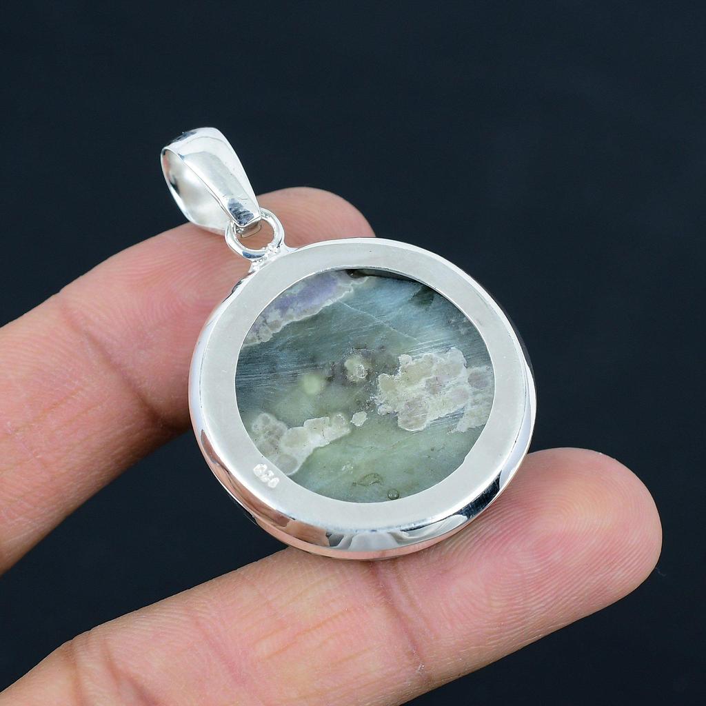 Natürlicher Ozeanjaspis Edelstein Anhänger, 925 Sterlingsilber, Anhängerschmuck, Handgefertigter Silberanhänger Schmuck zum Verschenken, Ostergeschenk