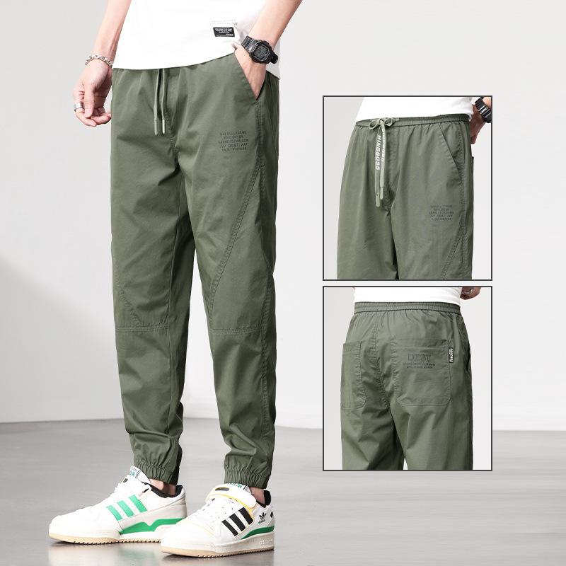 Spring Summer Style Elastic Waist Casual Pants for Men Stretch Straight Drawstring Harem Jogging Long Pants Male