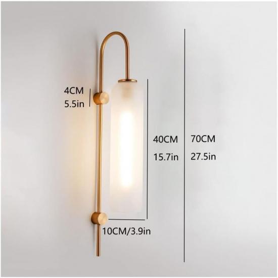 Mid-Century Modern Wall Sconce, Frosted Gray Glass & Gold Long Arm Wall Light, E26 Base, for Bedroom, Living Room(White)