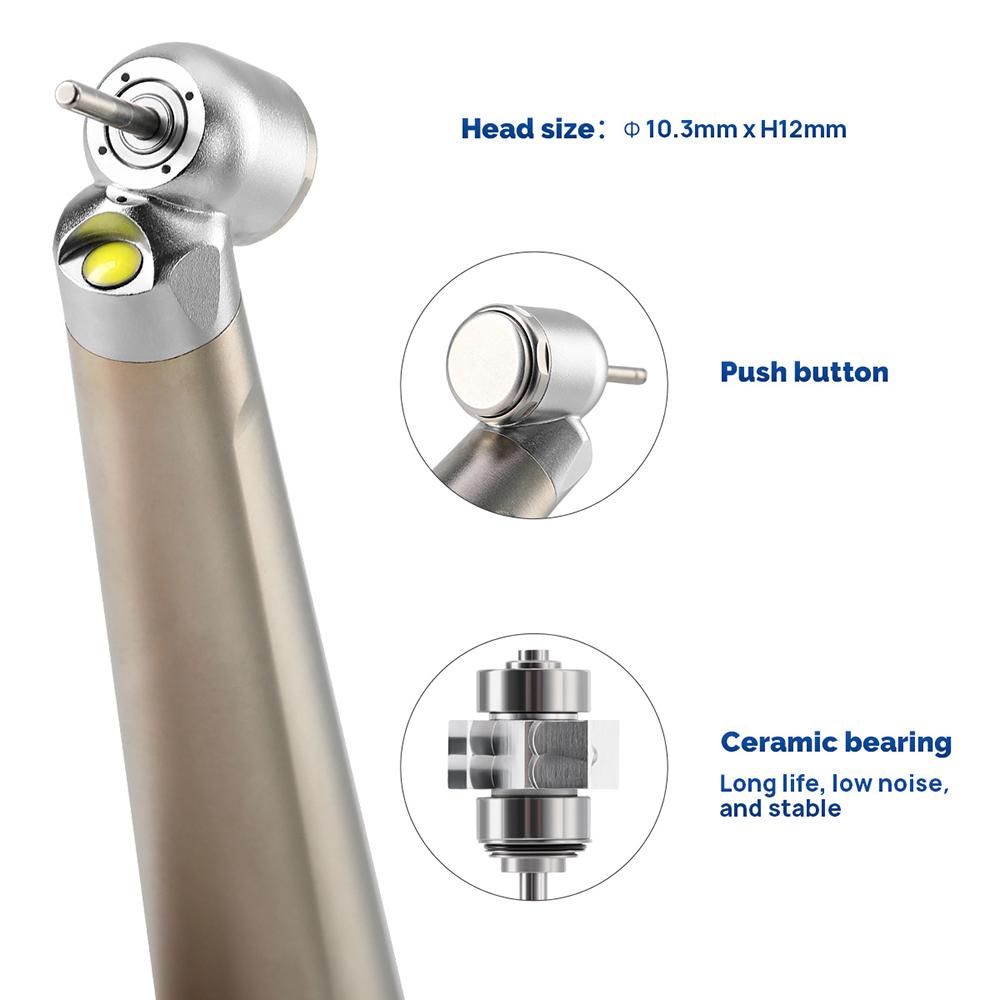 Dental 45 Degree E-generator High Speed Handpiece LED Titanium Plating Standard Head Single Water Spray Handpiece 4 Holes