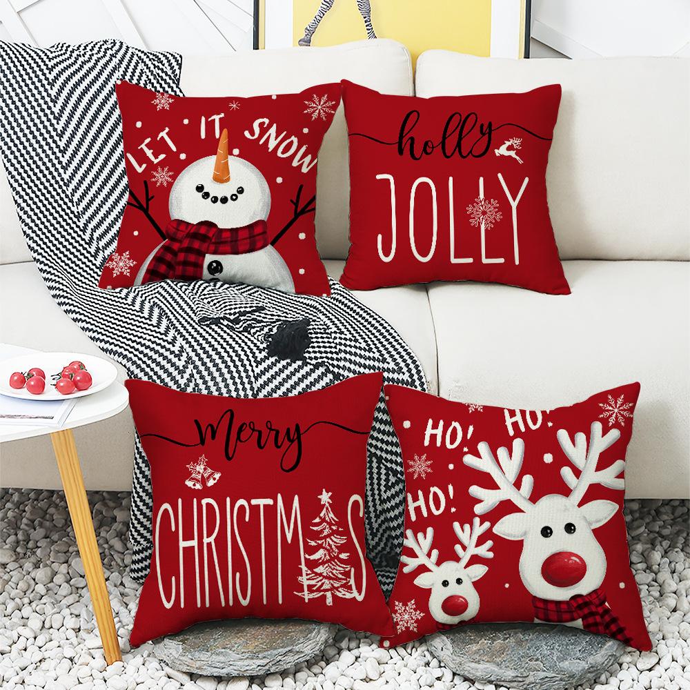 Christmas Pillow Little Snowman Elk Element Set Home Atmosphere Decoration Sofa Cushion Letter Print Pillow Cushion