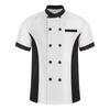 Unisex Kitchen Uniform Short Sleeve Color Block Chef Jacket Cook Coat Men Women Work Top