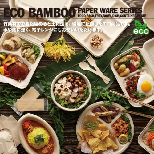 Shimojima Heiko Eco Bamboo Food Pack Paper Plates with Dividers, BFD3-22, 20-count, 004491011, 22.8 X 22.8 X 7.6 Cm (with Dividers)