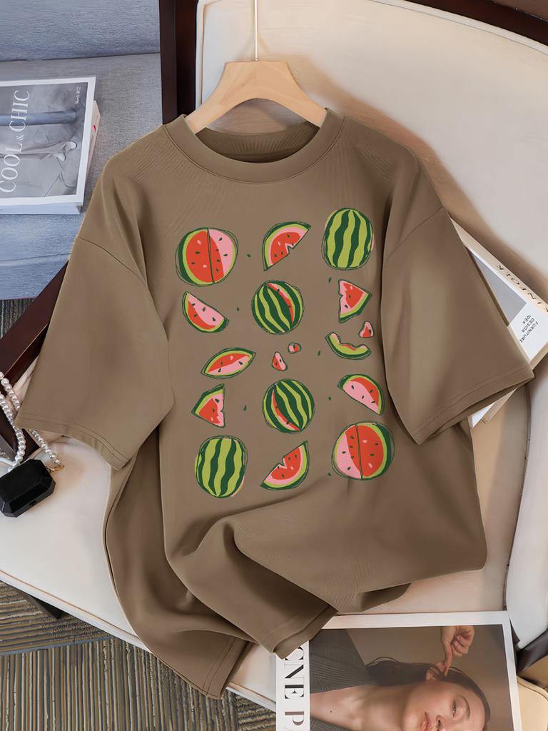 Delicious Watermelon Cut Open Print T-Shirt Women Cotton Street T Shirts O-Neck Oversize Clothes Casual Summer Short Sleeve
