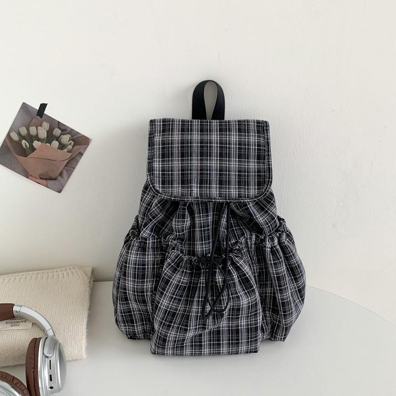 2025 Korean New Style Casual Artistic Plaid Women s Backpack High-end All-matching College Student Commuter Schoolbag чёрный