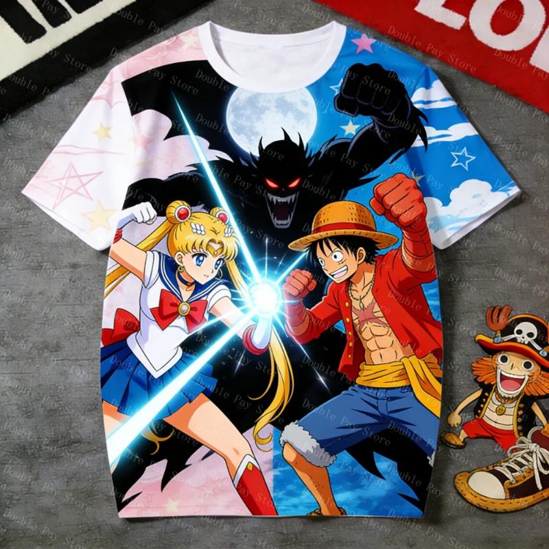 

Футболка с графическим принтом Аниме One Piece Луффи Сейлор Мун Летние мужские рубашки Женские футболки Y2k Повседневный тренд Детские топы с коротким рукавом 110
