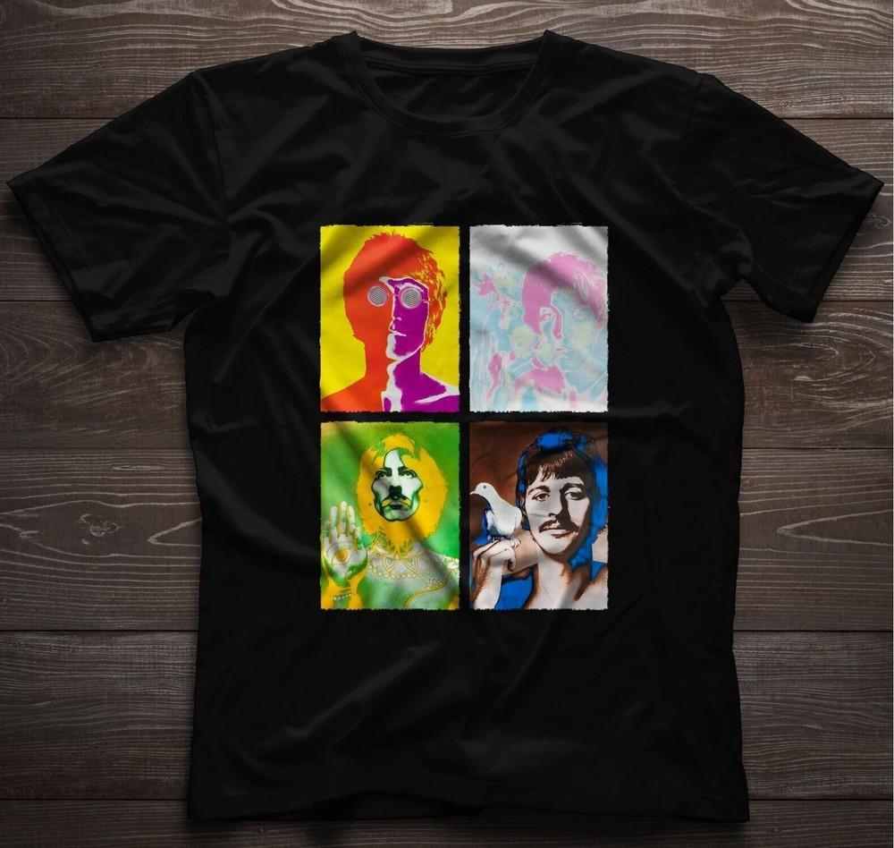 T-Shirt Ritratti Psichedelici dei Beatles John Lennon George Harrison Ringo Paul