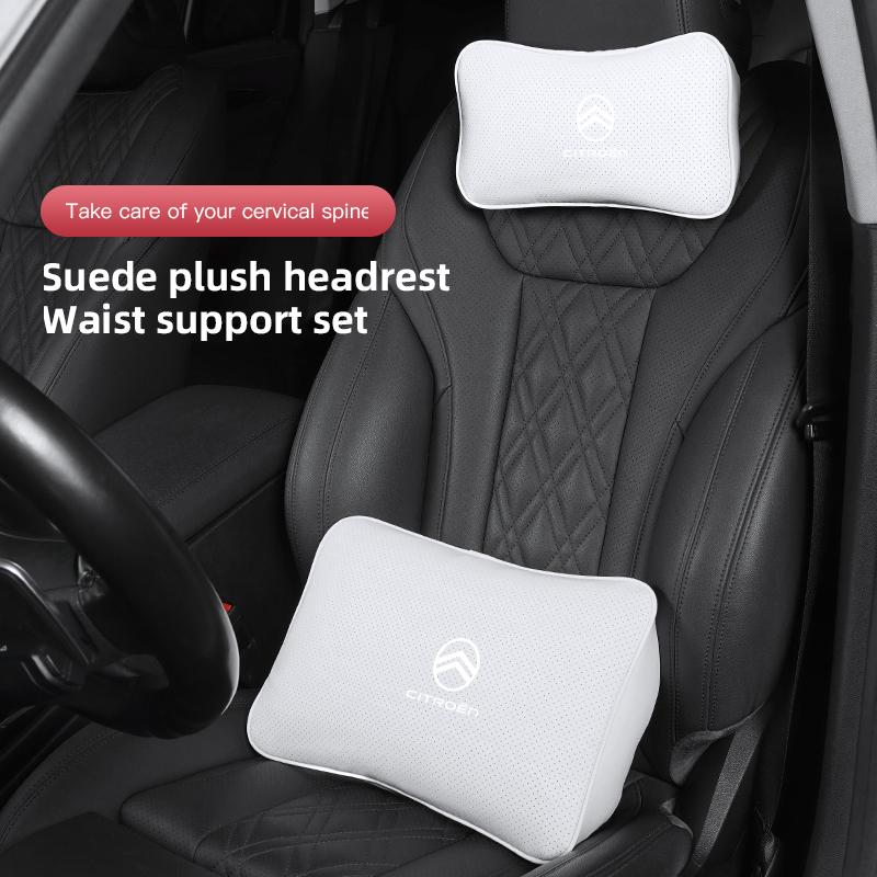 Neues Wildleder Autositz Kopfstütze Memory-Schaum Lendenkissen für Citroen C6 2CV VTS DS3 RD3 Cactus Saxo Jumpy C8 C-Elysee C15 CelyseeC6