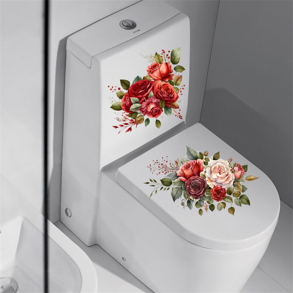 Bathroom Toilet Sticker Rose Flower Wall Stickers DIY WC Washroom PVC Posters Home Cabinet Refrigerator Decoration Decal
