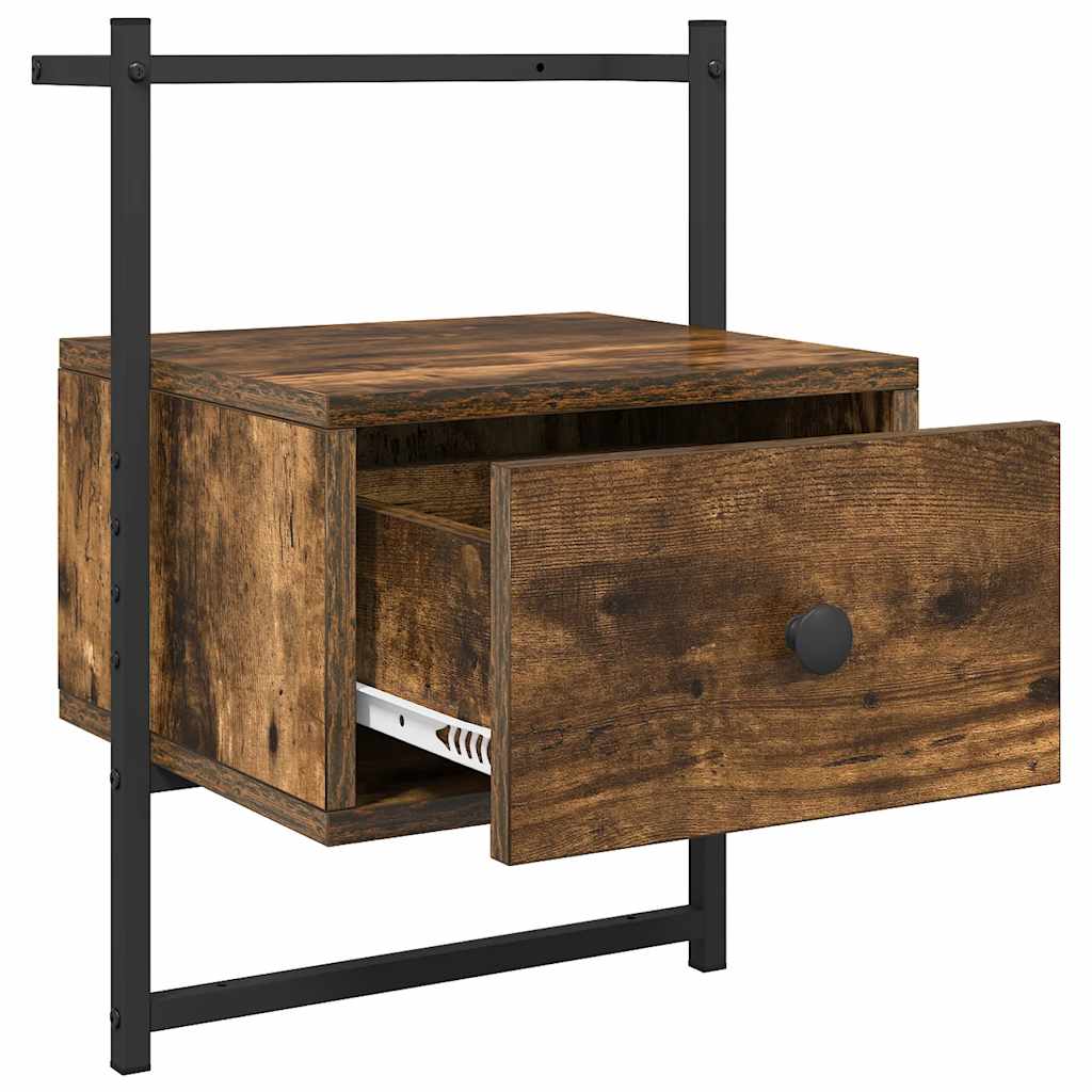Wall Mounted Nightstand Smoked Oak Finish 35 x 30 x 51 cm Engineered Wood
