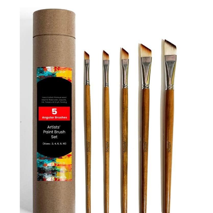 Angular Paint Brushes Set /Handmade Professional Artist Painting Brush Set for Acrylic, Watercolor, & Gouache Painting with Brush Holder