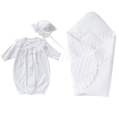 Cream De Coco Organza and Lace Ceremony Dress Set and for Newborns and Suitable for All Made In Sizes 3-Piece (Two-Way All-Over Dress, Hat, Afghan)