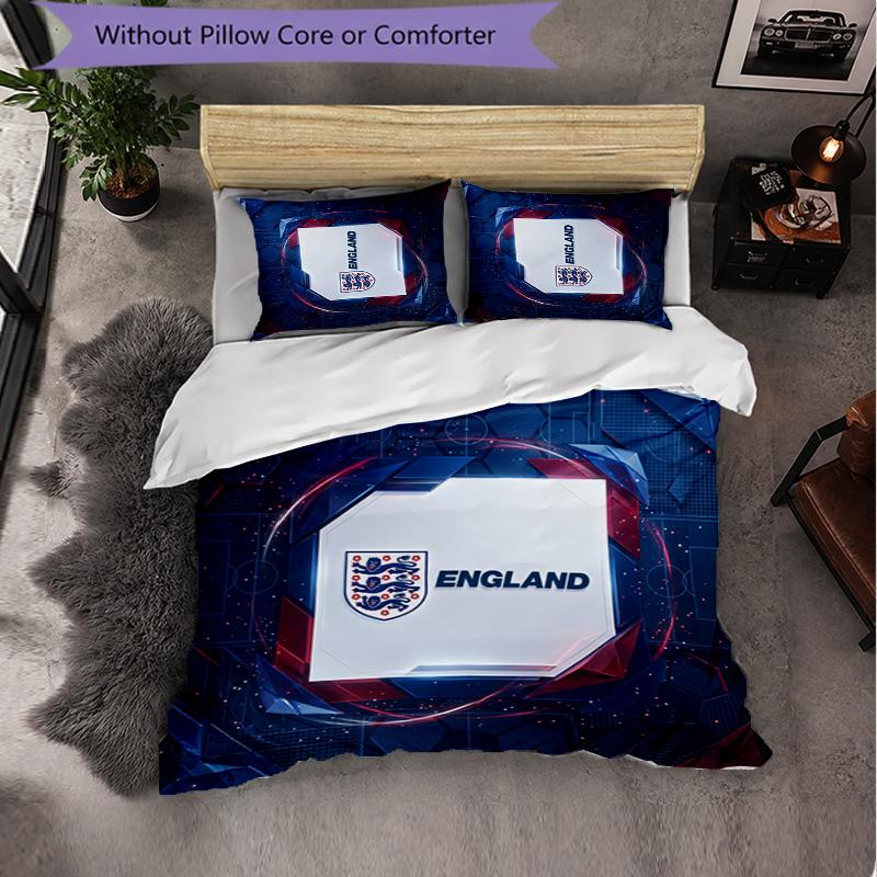 England Football Pattern 3 Pieces Bedding Set Soft Microfiber Duvet Cover with Pillow Cases for Bedroom