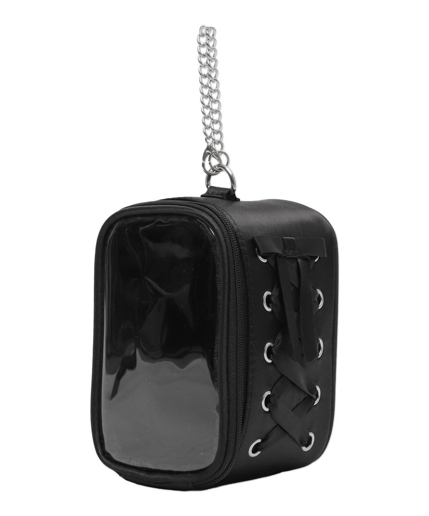 WEGO Side Lace-Up Plush Pouch, Perfect for Oshikatsu, Live Merchandise, Cute Gift, Women's, Size F, Black