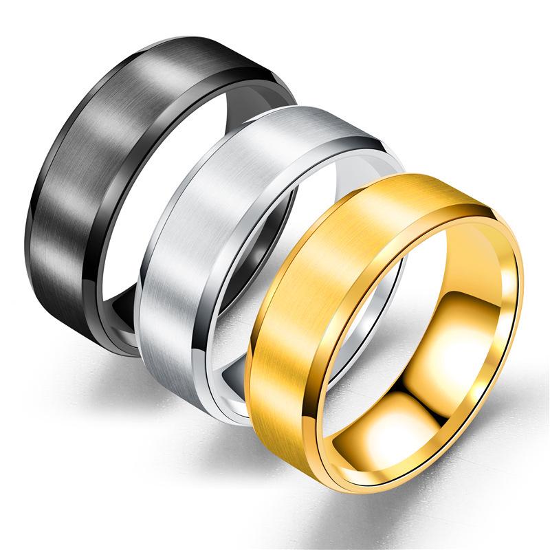 European Simple Matte 8MM Double Beveled Titanium Steel Ring - Polished for Laser Engraving