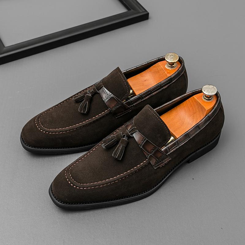 Fashion Tassels Suede Crocodile Skin Color Blocking Design Men Comfortable High Quality Leather Shoes Casual Slip On Flats Soft Loafers
