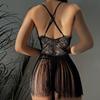 Women’s Sexy Lingerie Deep V Lace Backless Camisole Nightdress with Thong Set