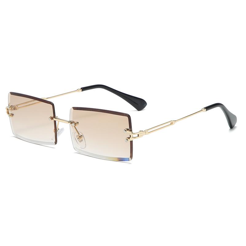 Fashion Rimless Rectangle Sunglasses Women Men Alloy Trendy Brand Small Square Sun Glasses Gradient Black Lens Shades UV400