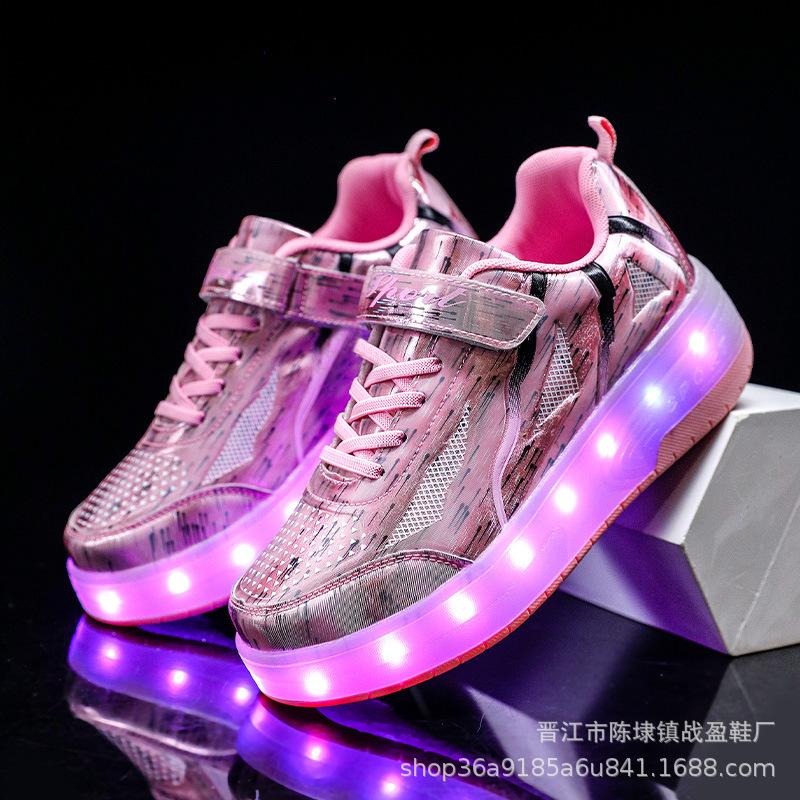 New universal double wheel single wheel average size blue with wheels with pulley runaway shoes Velcro wheels shoes light shoes