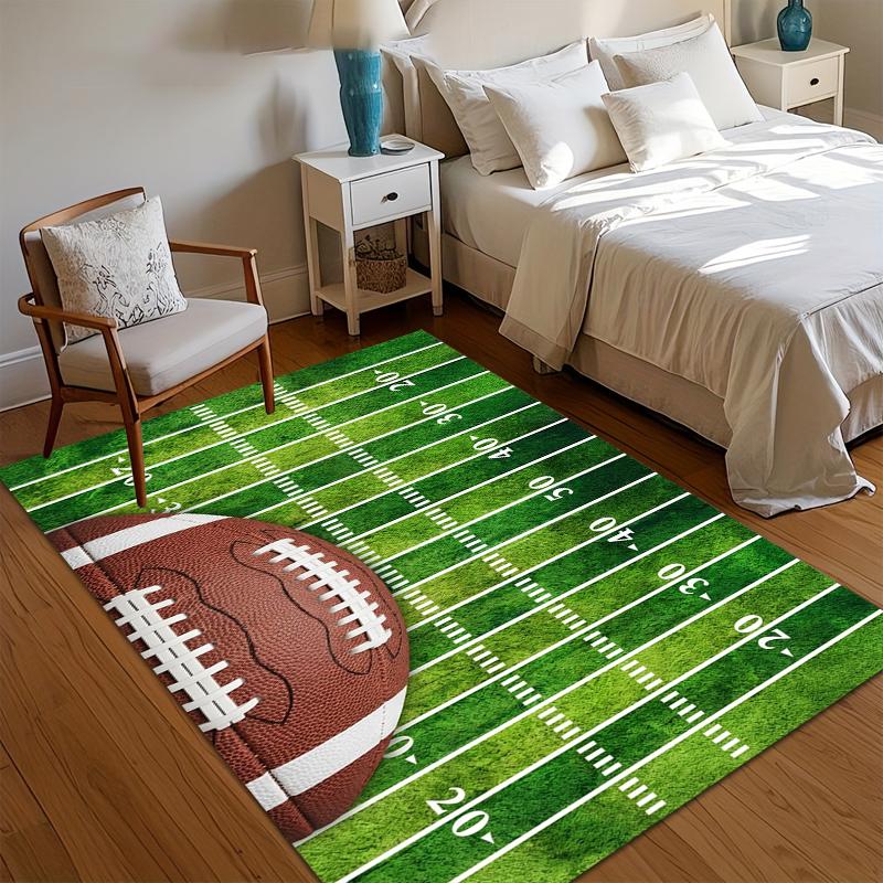 

3D Football Field Rug Realistic Green Rugby Field Pattern Non-slip & Washable Carpet for Kids Bedroom Playroom Football Lovers 40x60CM