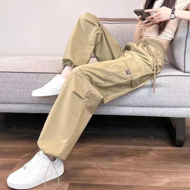 Summer Women Joggers Pants Casual Female Straight Cargo Pants Elastic High Waist Streetwear Slim Trousers