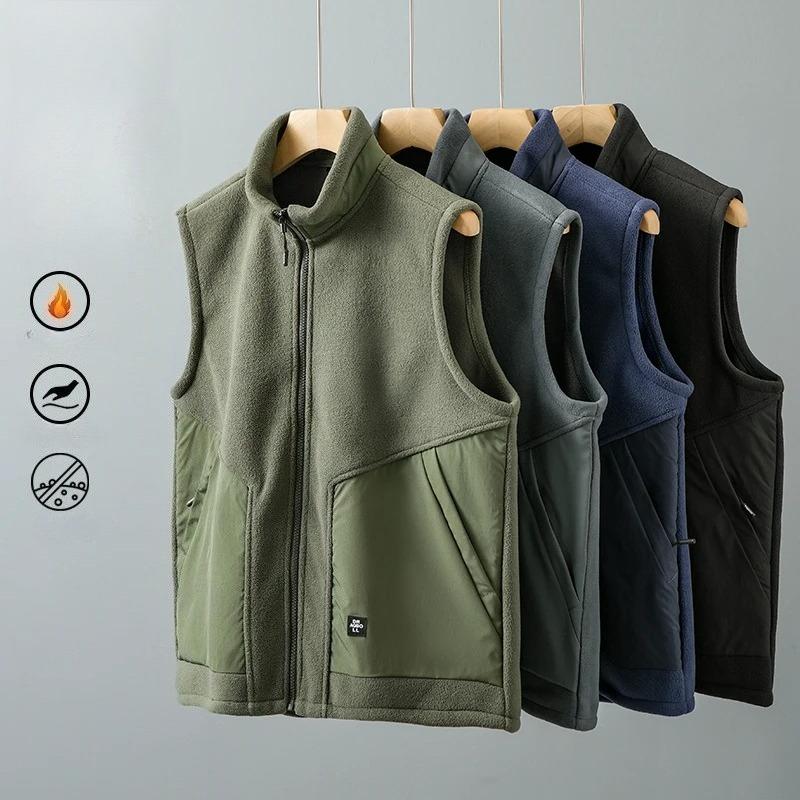 Men's Fleece Vest Winter Sleeveless Warm Stand Collar Jackets Basic Men's Chlothing