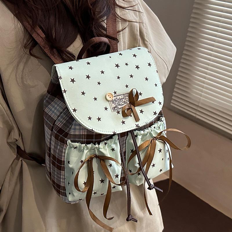 

Рюкзак великої місткості, Милий клітчастий бант, Шкільний рюкзак для учнів, Рюкзак із зірками зелений