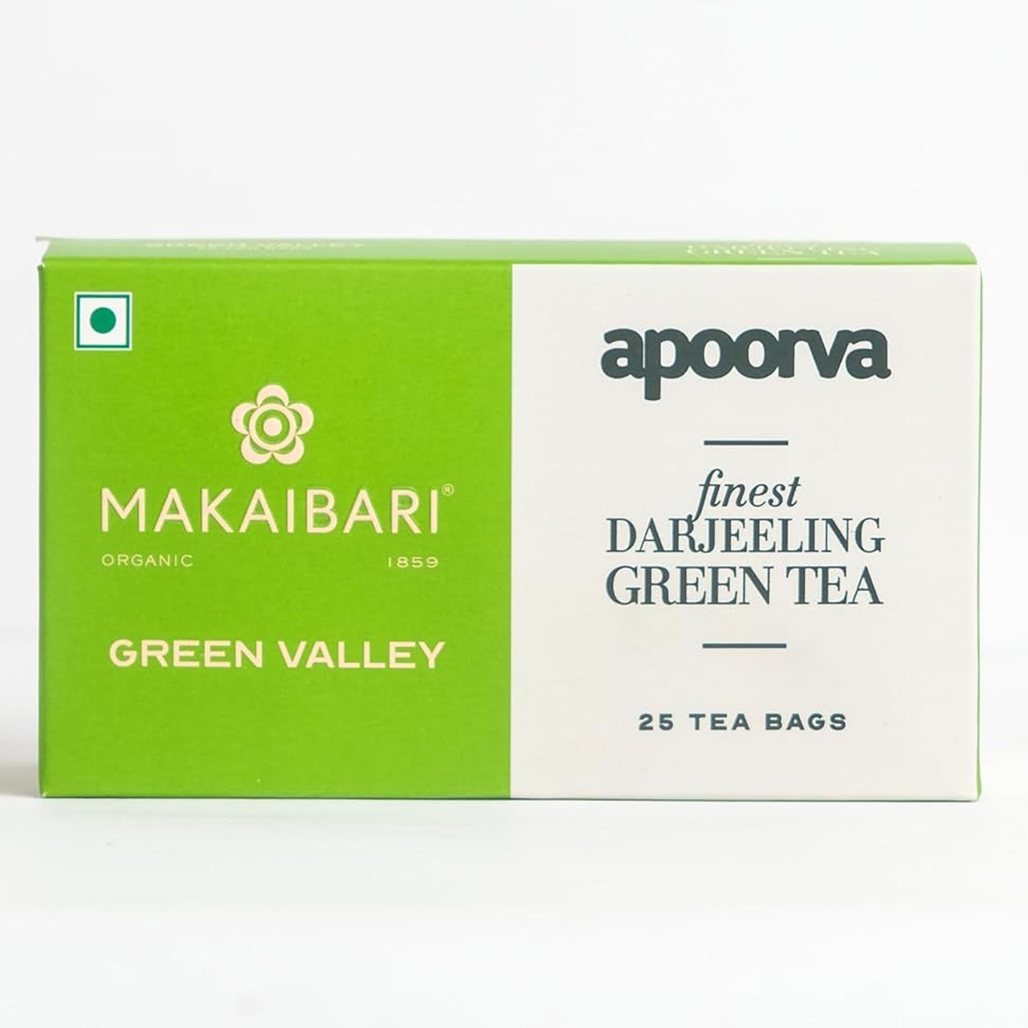 

Makaibari Green Valley Apoorva Finest Darjeeling Green Tea Bags 25 Count Refreshing Energizing Antioxidant Tea