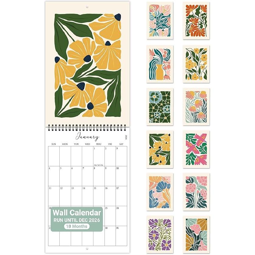 2026 Wall Calendar Art Floral, Aesthetic 18 Months Wall Calendar from January 2026 - June 2027, Unique Modern Hanging Monthly Calendar for Home 2025-2026 Art floral