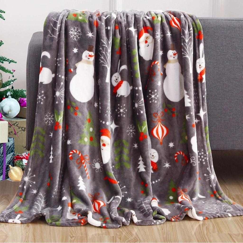 2025 Flannel Throw Blanket Wine Red Blanket Reindeer Christmas Blanket Holiday Gift Sofa Blanket