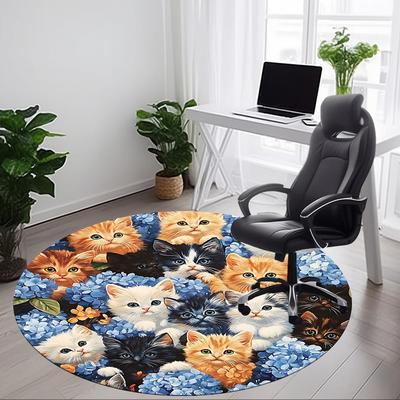 1pc Cat Flowers Office Round Rug, Carpet for Office, Gaming, Lightweight Round Floor Mat Yy260208078