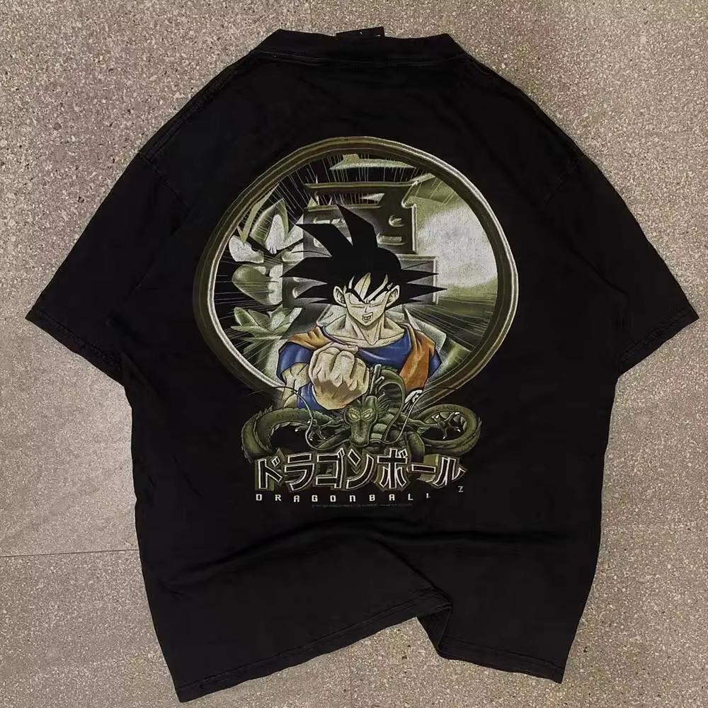 2026 American Retro Animation Dragon Ball Splicing Poster Wind Short-sleeved T-shirt Unisex's and Women's Pure Cotton Short Sleeve