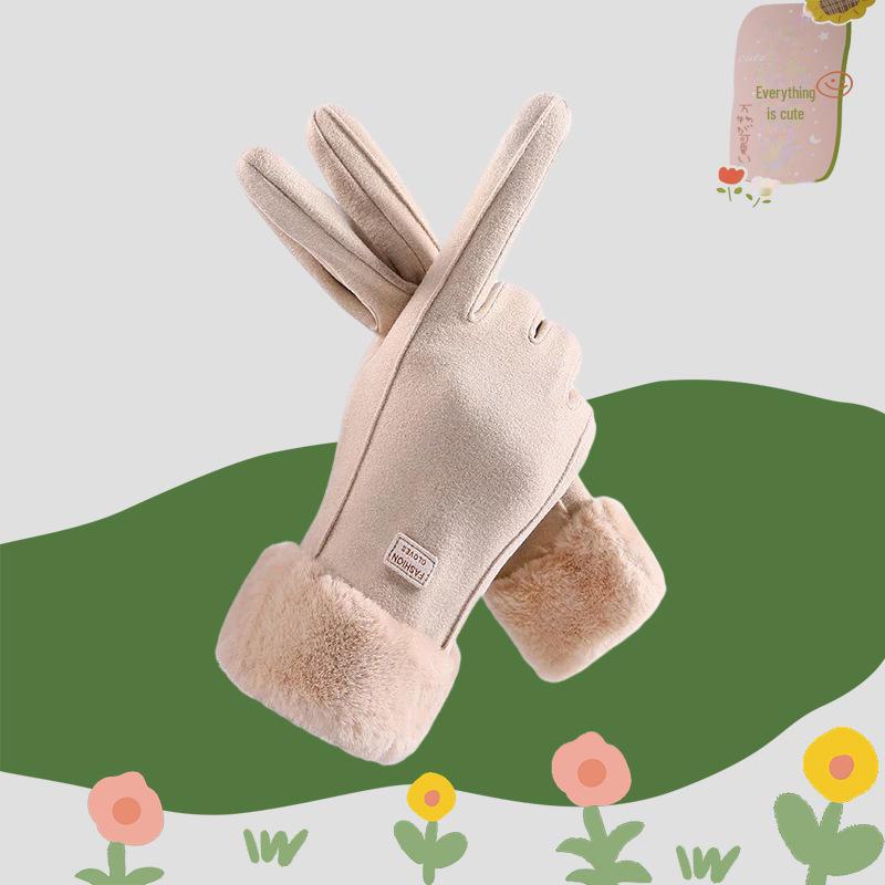 

Женские зимние перчатки нового стиля 2024 года: Ветрозащитные, теплые, симпатичные перчатки для сенсорных экранов с бархатной подкладкой для езды на электромобиле. Thickened and warm бежевый