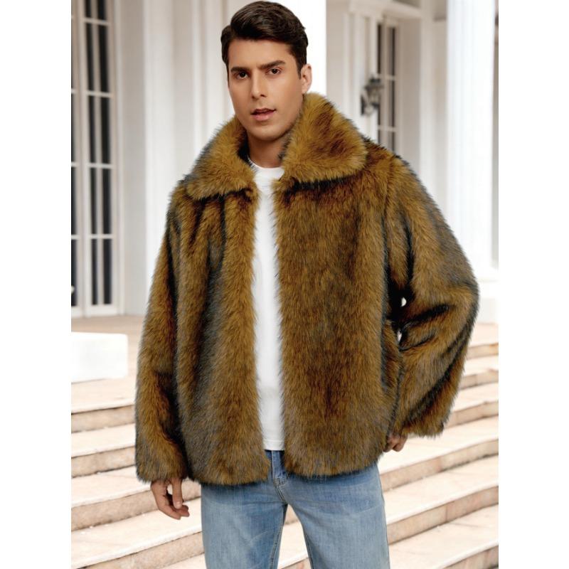 

Winter Men s Faux Fur Warm Oversized Short Grey Jacket Coat S жёлтый