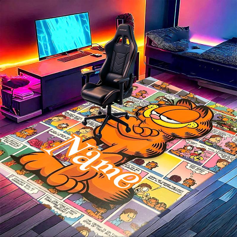 Custom Name Personalized Garfield Print Carpet, Versatile Home Decor Rug, for Playroom, Apartment, Balcony, Entryway, Hallway Gift