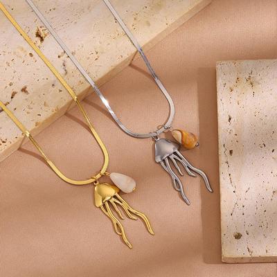 Colar de Titânio com Pingente de Água-viva Estiloso – Corrente para Clavícula Inspirada no Oceano de Luxo Leve
