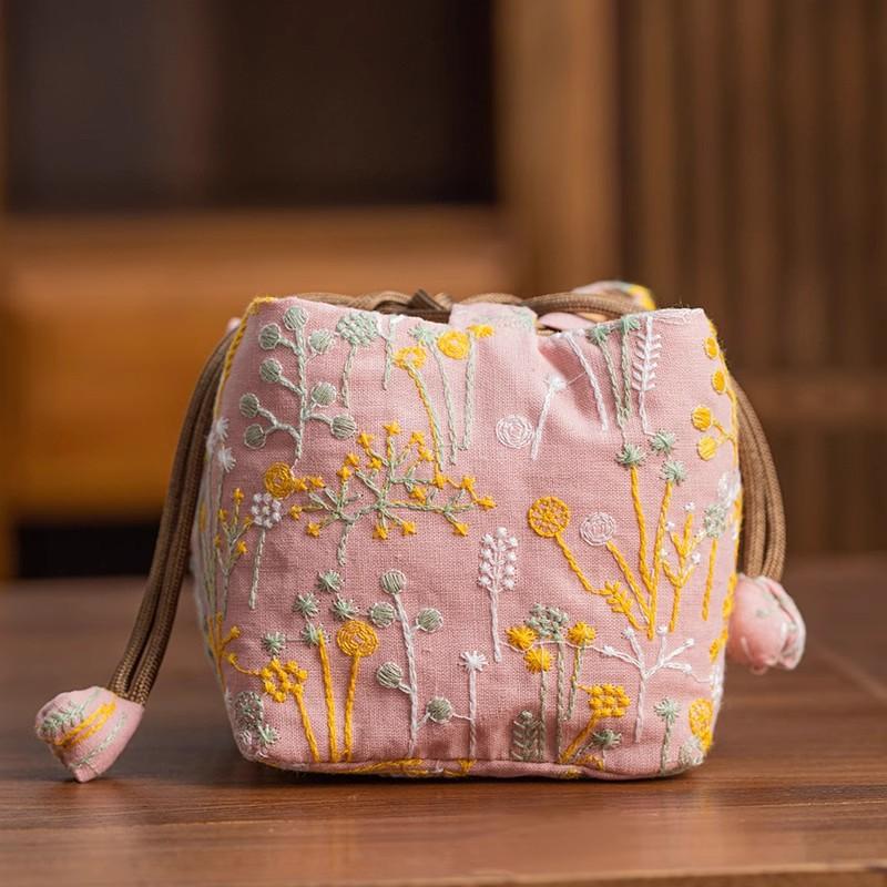 Chinese Style Cotton Linen Tea Set Storage Bag - Thickened Shockproof Pouch for Zisha Teapot/Quick Cup,  Portable Carrying Case