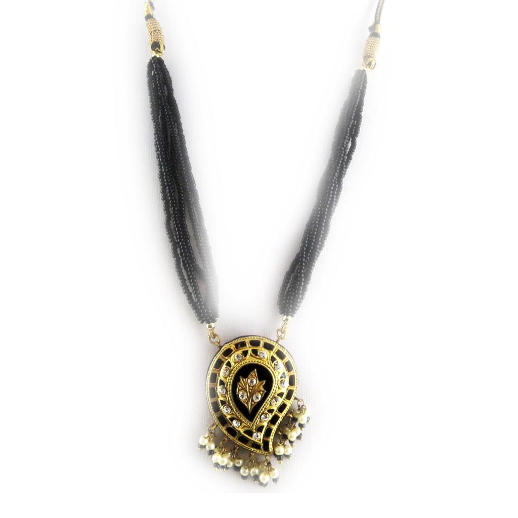 Les Trésors De Lily [B8567] - Black Gold 'Palanquin' Necklace