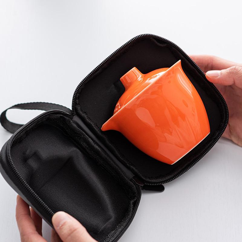 Light luxury travel tea set wholesale creative one pot three cups high-end boutique outdoor express cup portable bag gifts