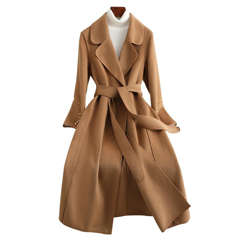 Double-sided cashmere coat women's long over-knee slim-fitting and thin autumn and winter new temperament mother woolen coat