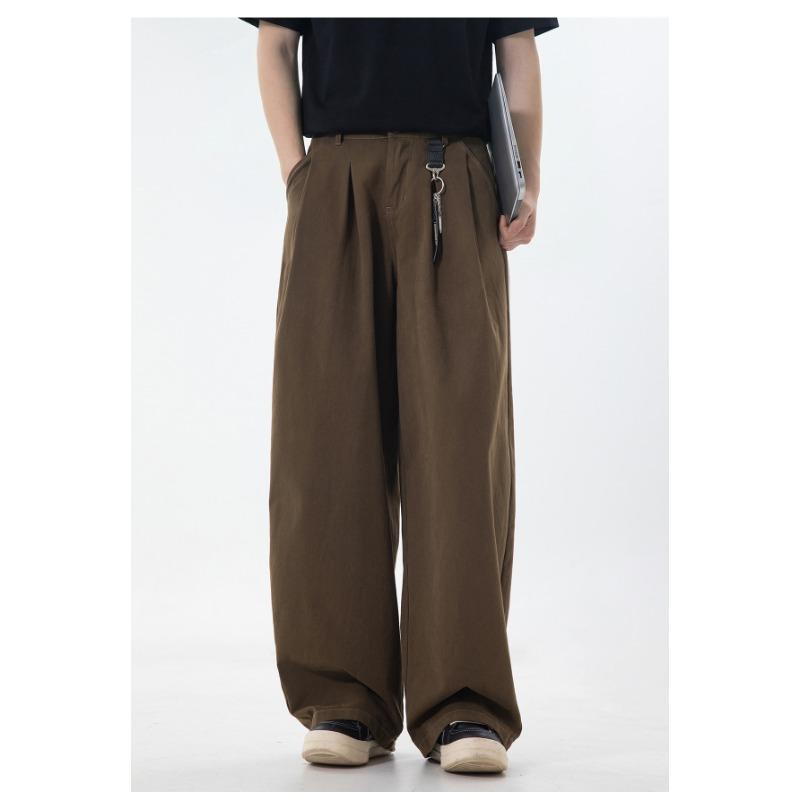 Heren Katoenen Casual Broek Losse Rechte Pijp Dubbele Plooizakken
