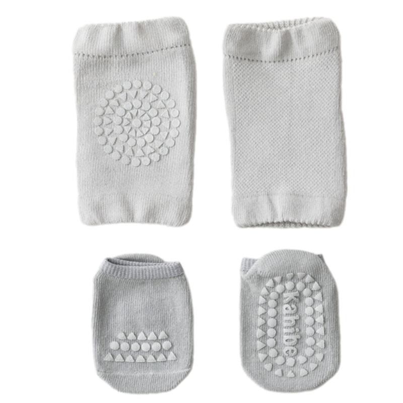 

Kids Anti Skid Socks With Thick Knee Protectors Soft Combed Cotton Elastic Fabric For Active Children Floor Activitiy M серый