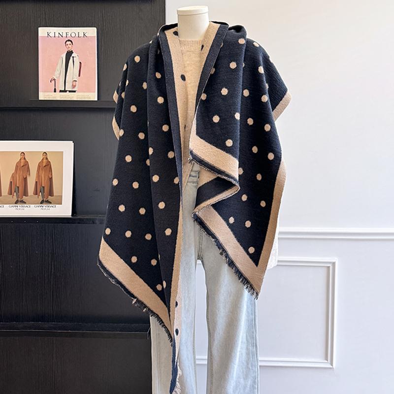 Luxuriöser Damen-Kaschmirschal - Winterwarmer Quasten-Streifen- und Tupfen-Druck Pashmina-Schal, Foulard & Poncho