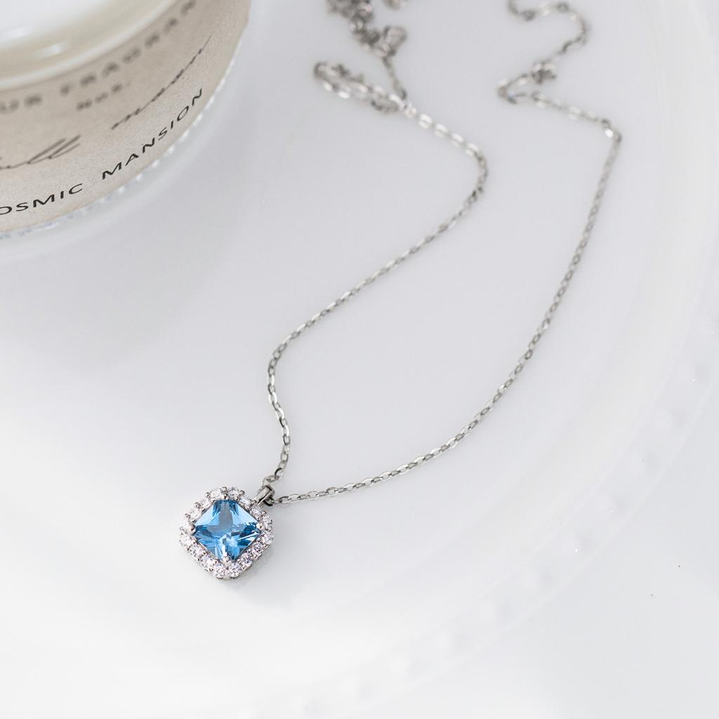 Luxury 925 Silver Jewelry Minimalist Necklace 18K Gold Plated Zircon Necklace Silver Blue Necklace