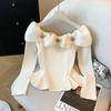 Aulude Elegant One‑Shoulder Fitted Top, Ruffle Collar Beaded Decor Ladies Party Blouse