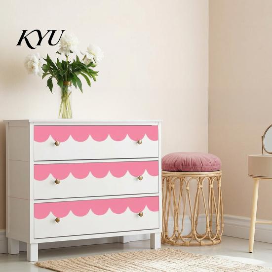 Décoration d'Angle Flexible pour Armoire 4 Pièces Stickers Muraux Bordure Festonnée, Autocollants Géométriques Demi-Arche à Décoller et Coller, Autocollant Décoratif Chambre à Coucher