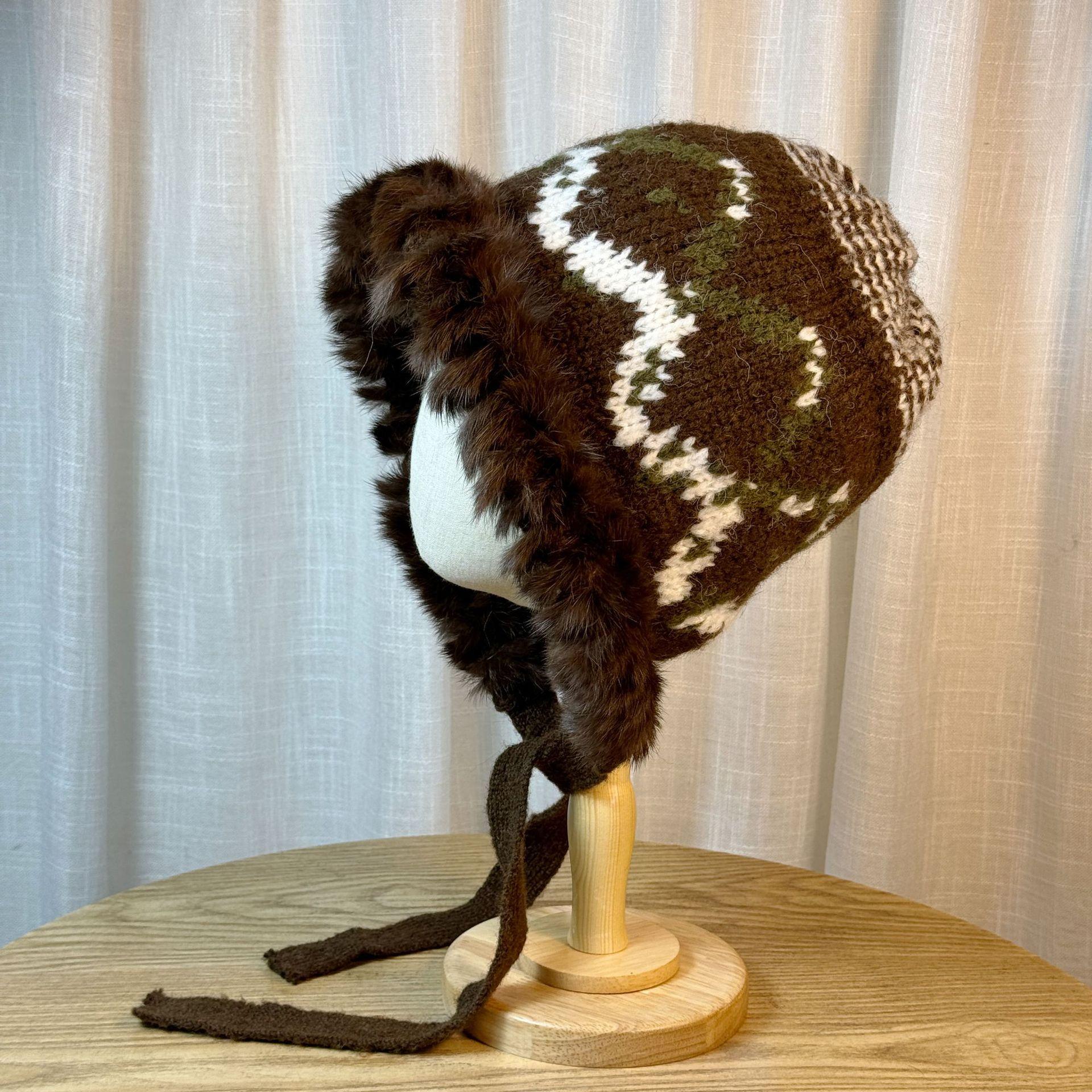 

Шапка из натурального кроличьего меха нового стиля для женщин, зимняя, утолщенная, теплая, шерстяная шапка в этническом стиле, плюшевая, непродуваемая, с защитой ушей, шапка-ушанка one size