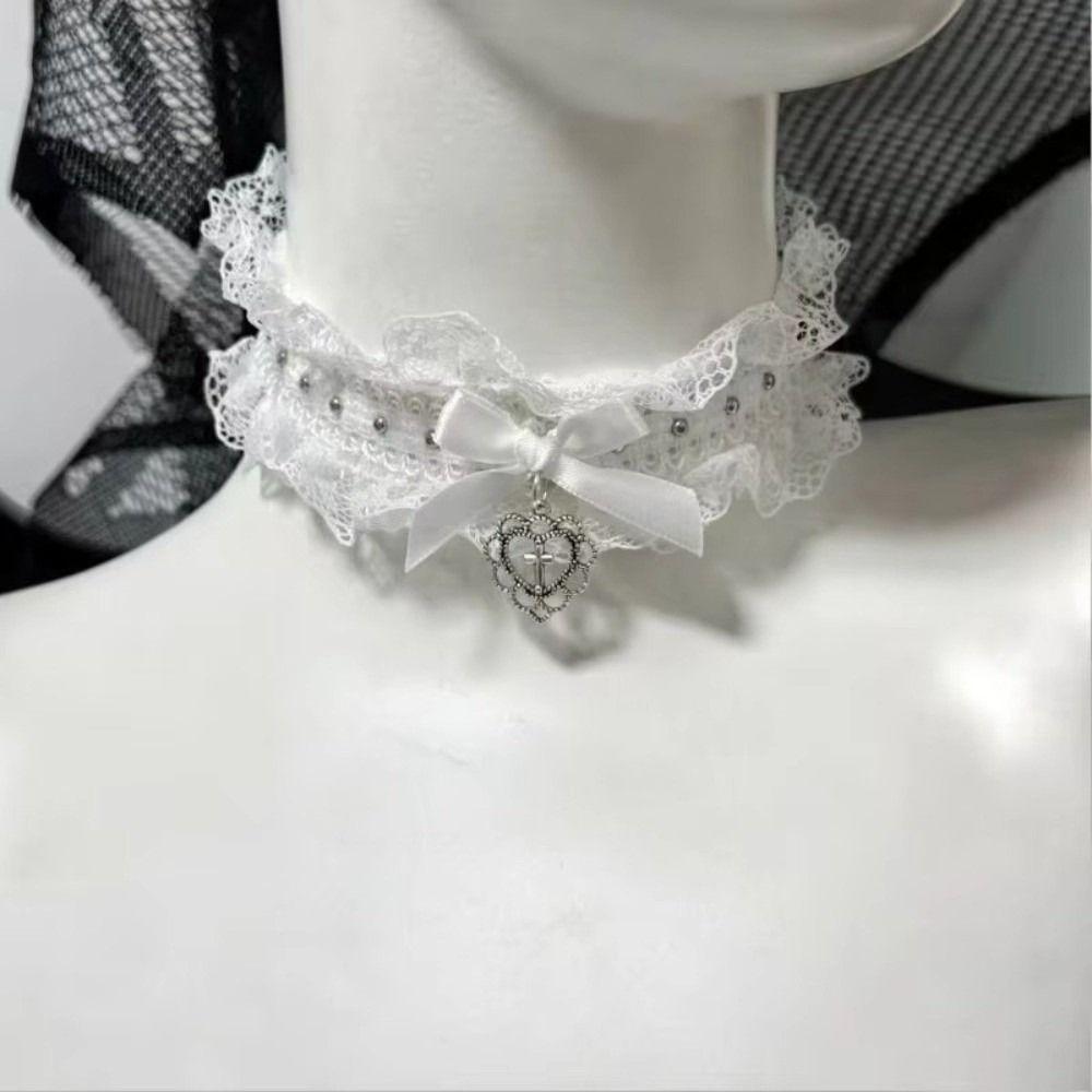 Y2K Lolita Choker Love Heart Cosplay Necklace Anime Role Play Accessory Lace Necklace Girl