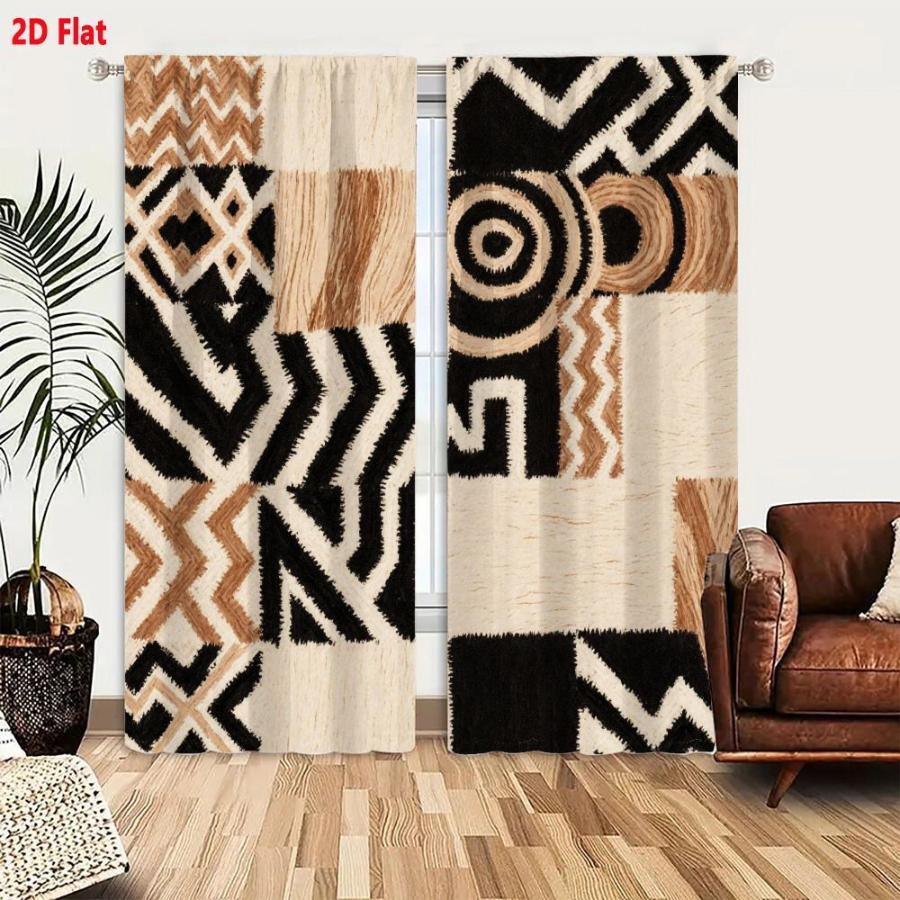 2PCS Digital Printed Curtains, Black Brown Patchwork Quilt Rustic Farmhouse, Home Decor Style for Living Room Bedroom Decor